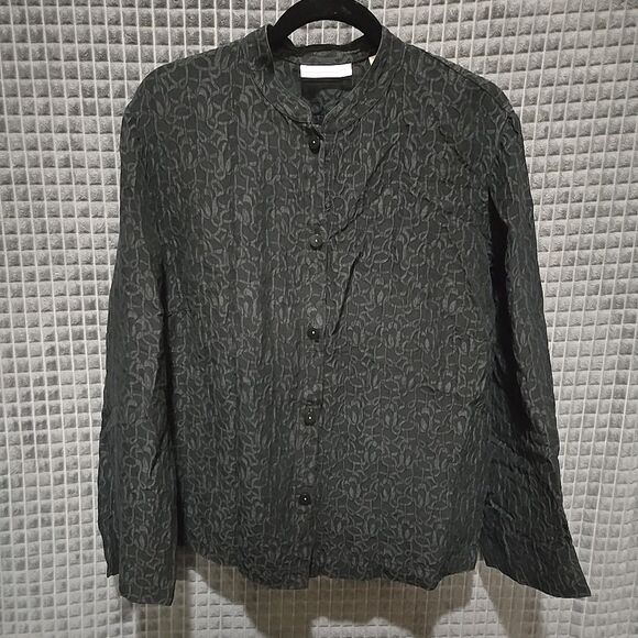 Silk Linen Buttonup Shirt Jacket 20W KateHill Lightweight Jacquard Artsy Money - Picture 3 of 16